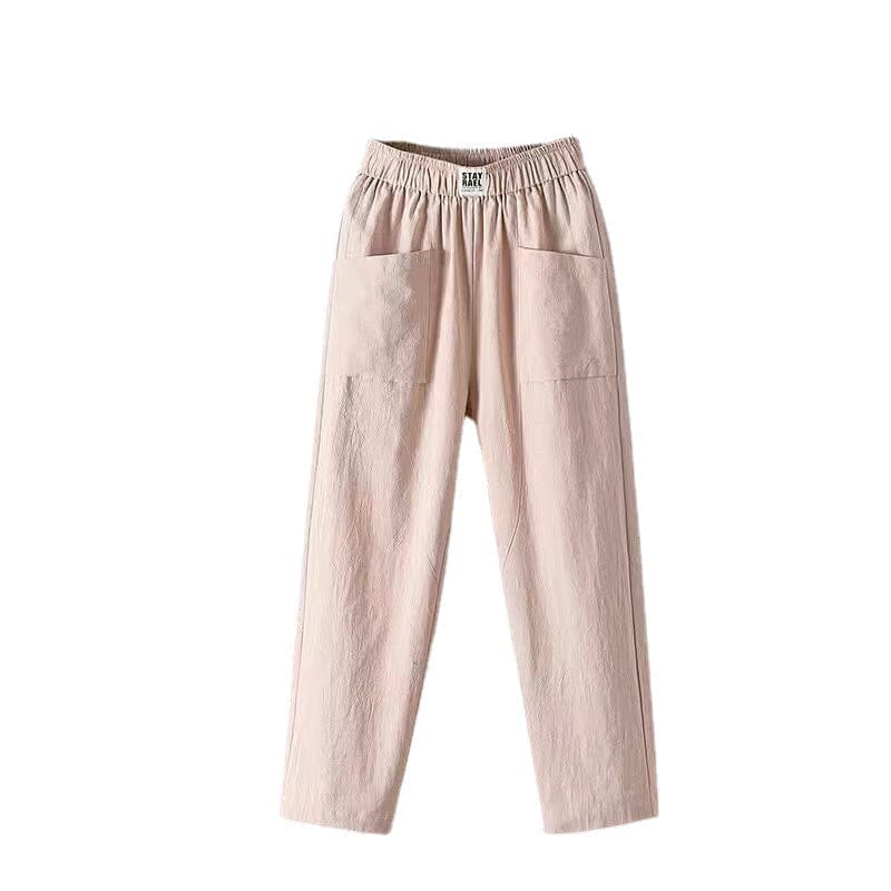 Women's casual elastic waist trousers in solid color with relaxed fit