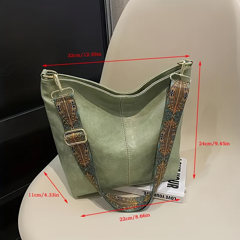 Crossbody styling of the large capacity bag worn by a walking model