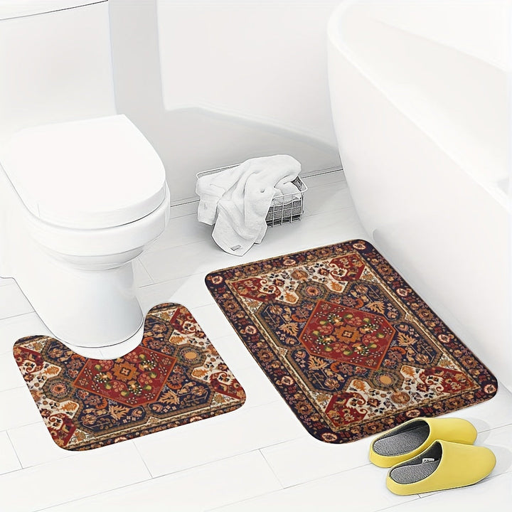 Persian-Inspired Bath Mat Set styled neatly in a modern bathroom interior
