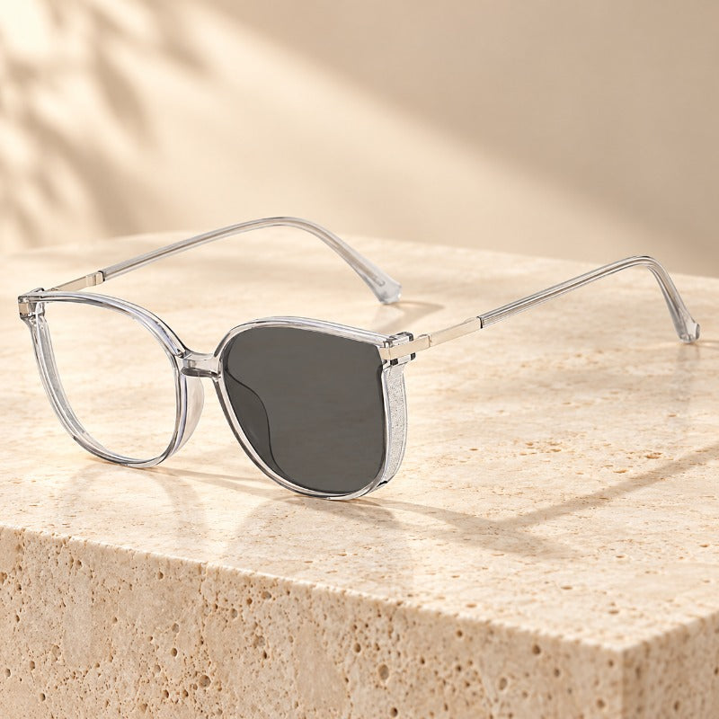 Detailed shot of lightweight frame material on reading glasses