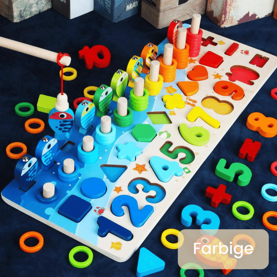 Child playing with wooden educational toy to develop essential toddler skills