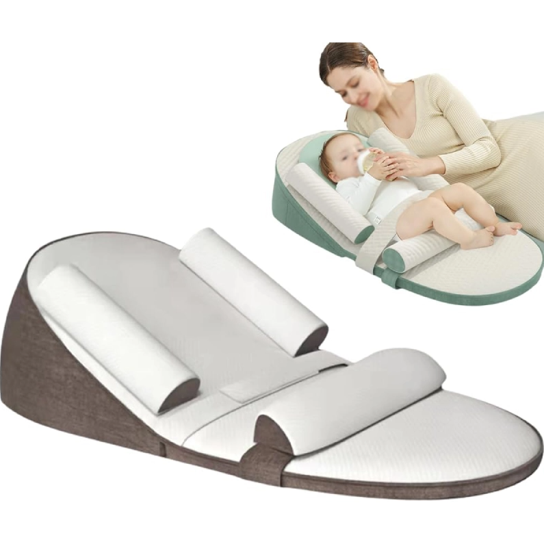 Brown baby anti-reflux wedge pillow with side supports shown isolated
