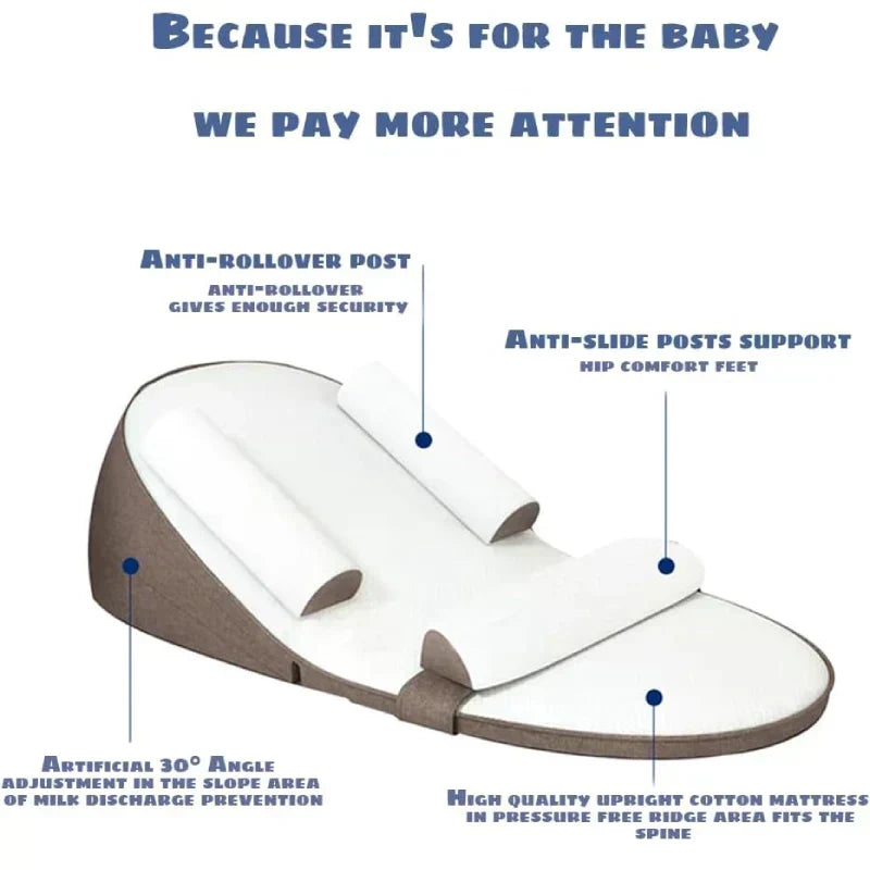 Side view of baby anti-reflux wedge pillow showing ergonomic contour