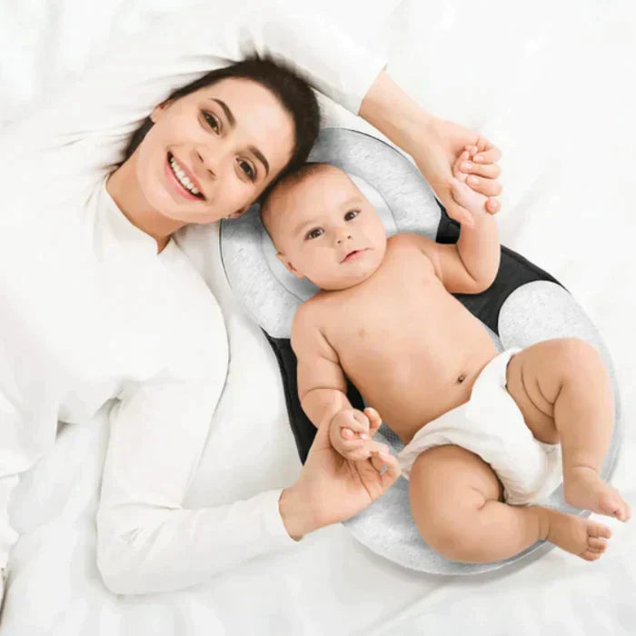 Top view of breathable infant sleep cushion and nursery essential for daily lounging