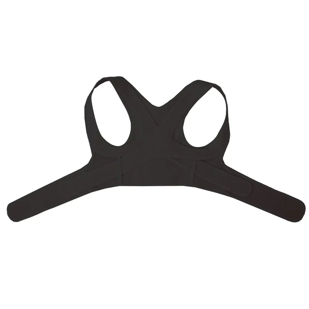 Black ergonomic back posture corrector layout view