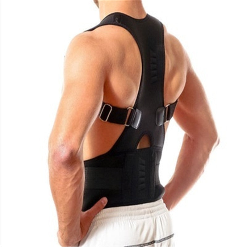 Unisex magnetic posture corrector belt showing adjustable straps for lower back pain relief.