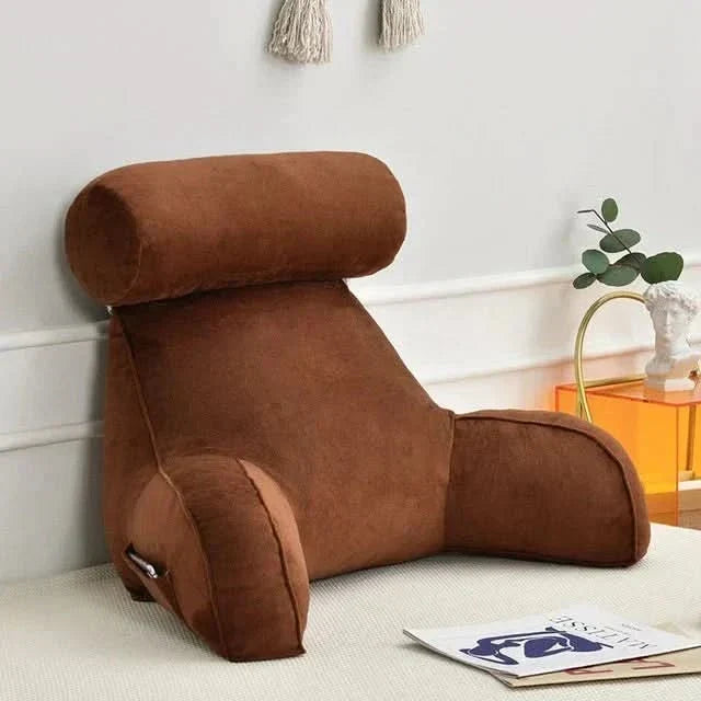 Close-up of plush backrest pillow fabric showing comfortable neck support design