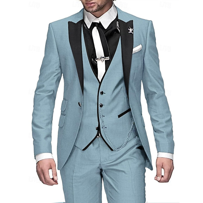Mens tailored three piece formal suit jacket detail showing buttons and lapel