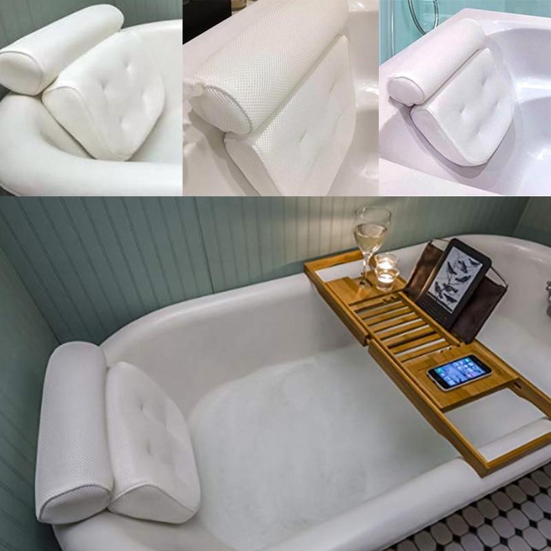 White luxury bath pillow mounted inside a bathtub