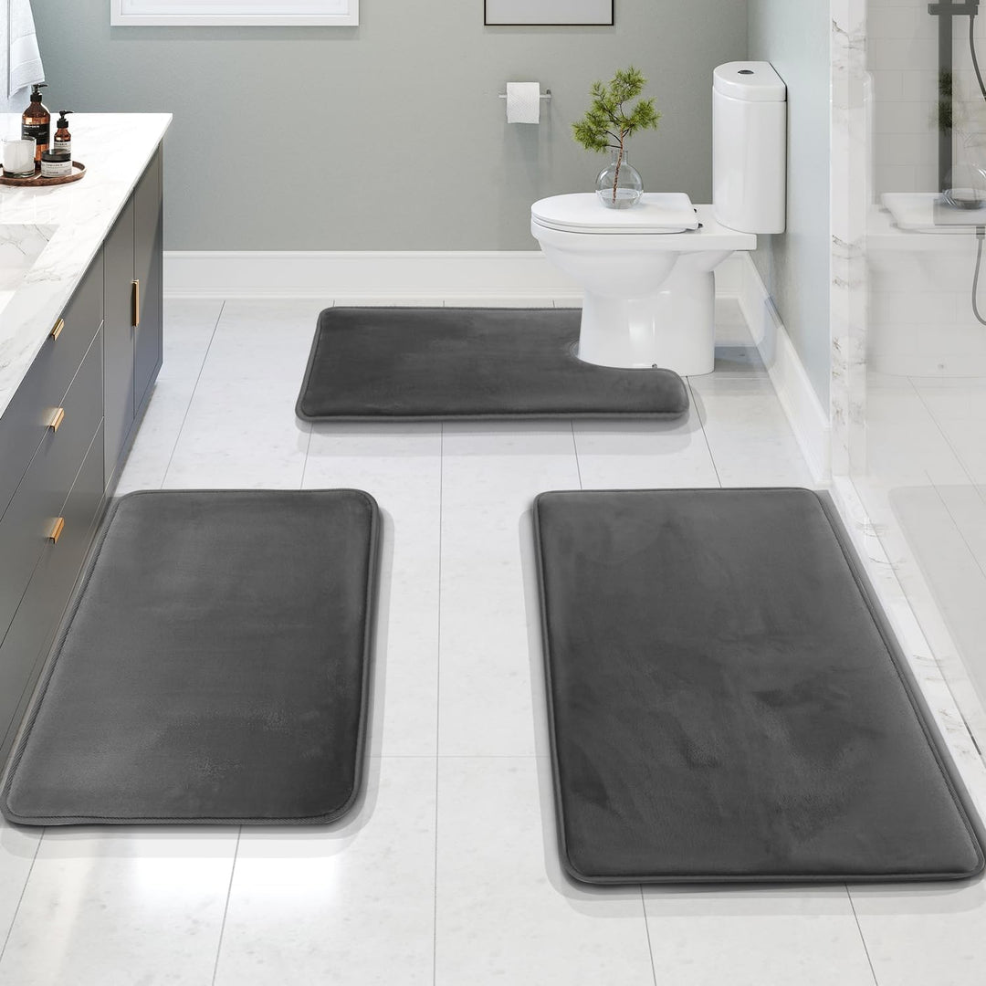 Plush memory foam bathroom mat set featuring a non-slip backing for safety.