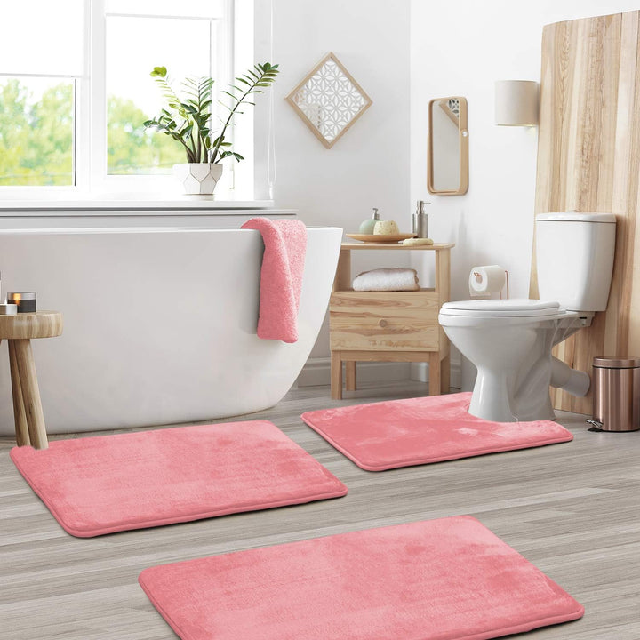 Durable non-slip bathroom mat with comfortable memory foam cushioning.