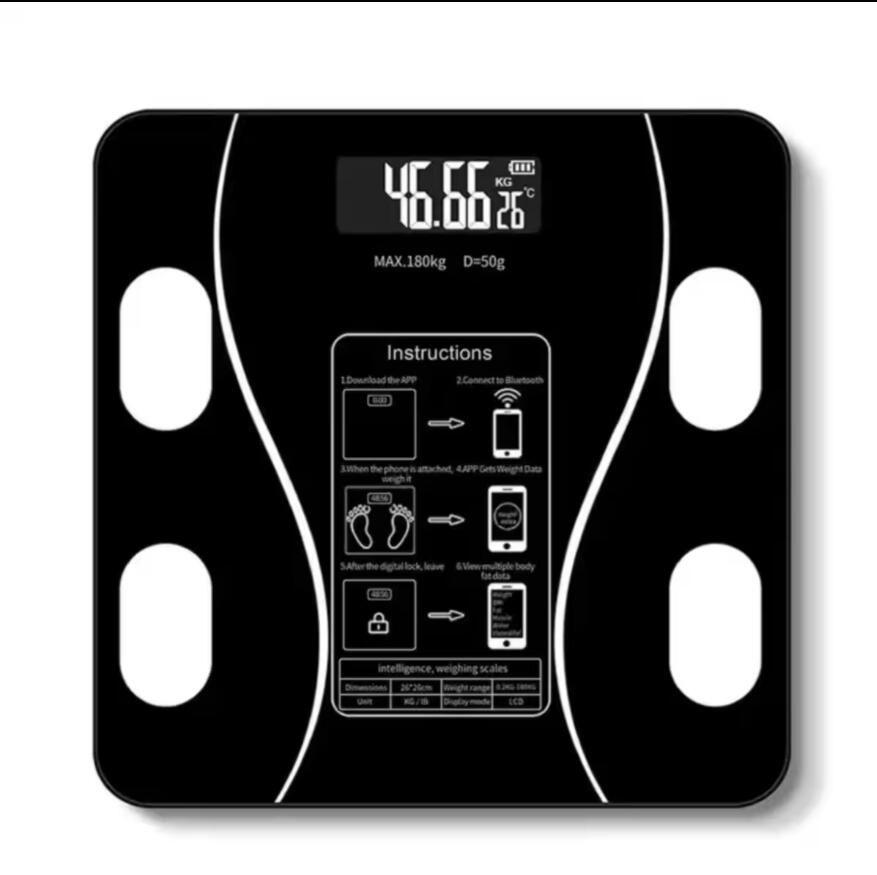 Precision digital bathroom scale resting on modern bathroom floor tiles