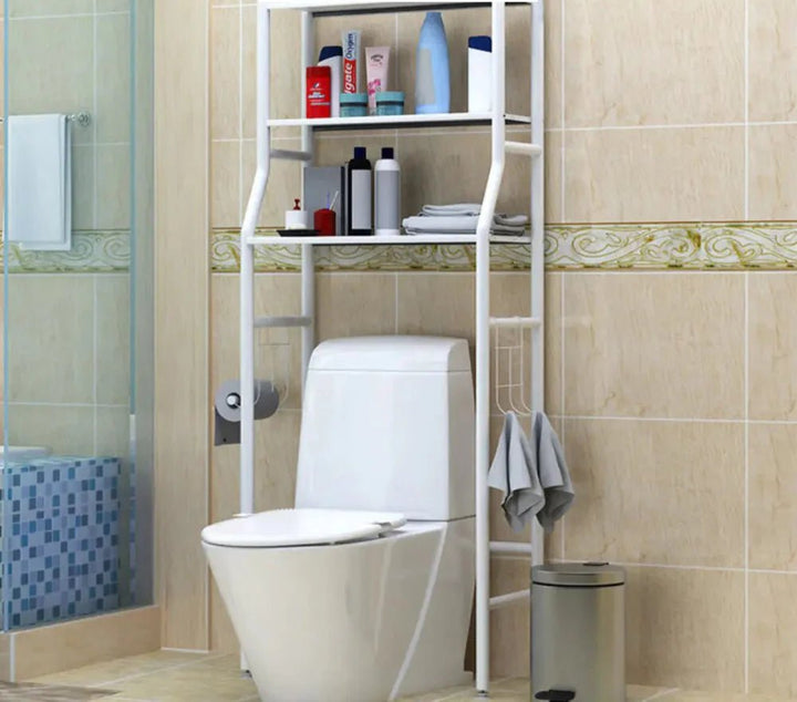 Freestanding 3-tier bathroom storage rack placed over a toilet