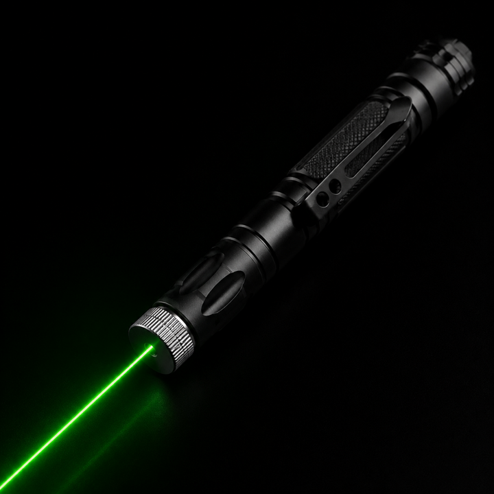 Green laser pointer with adjustable focus and black aluminum body