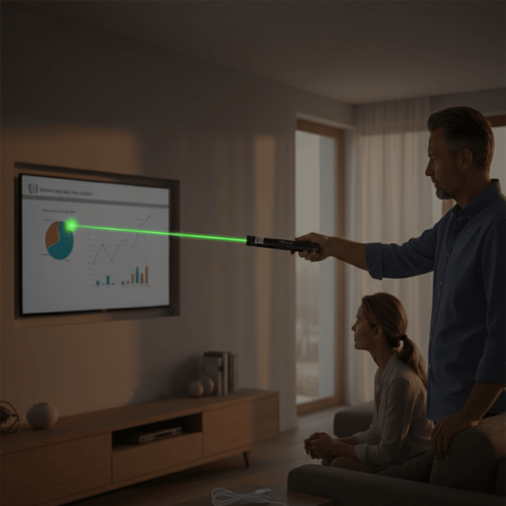 Professional presentation tool laser pointer held in hand during use