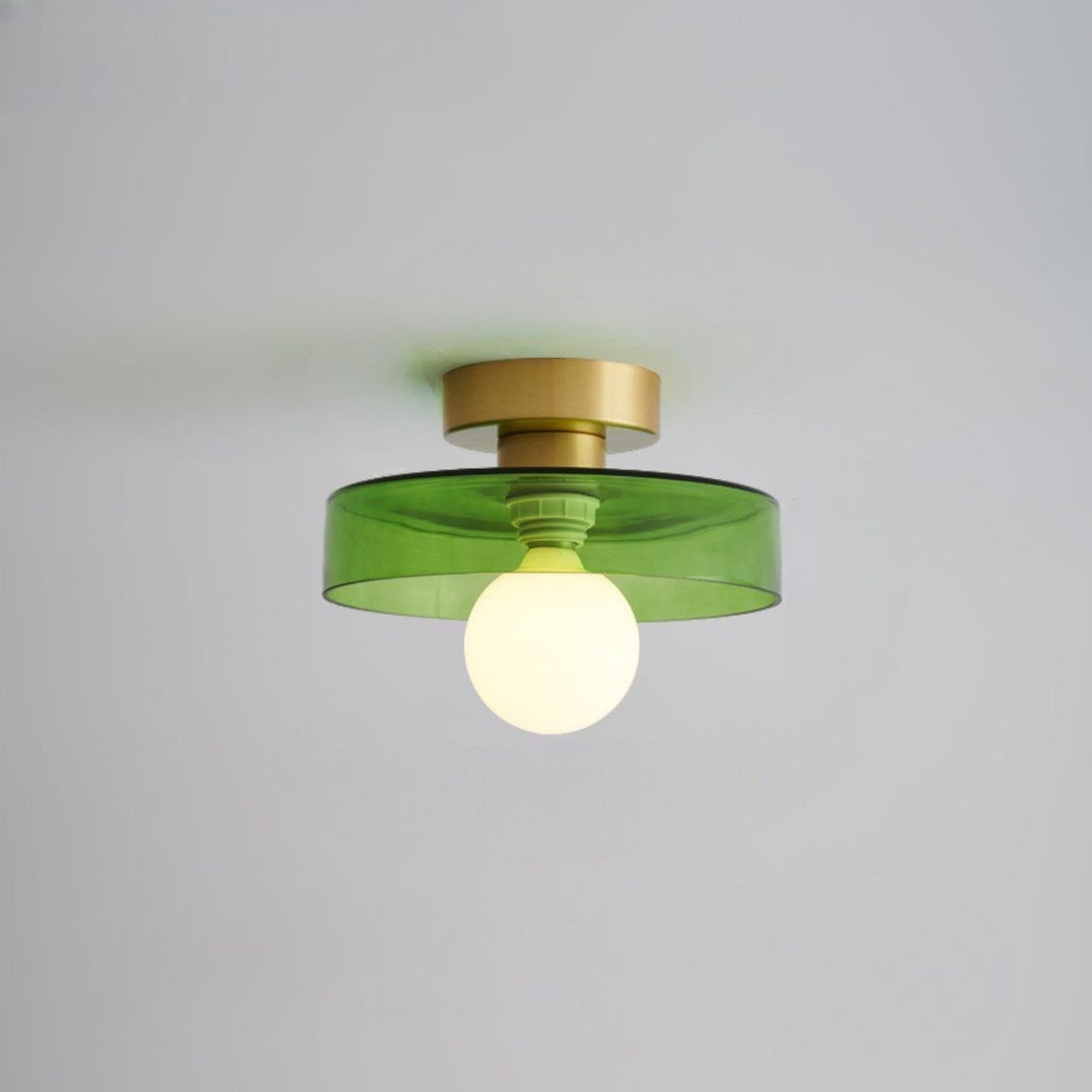 Illuminated bauhaus ceiling lamp highlighting its simple spherical form
