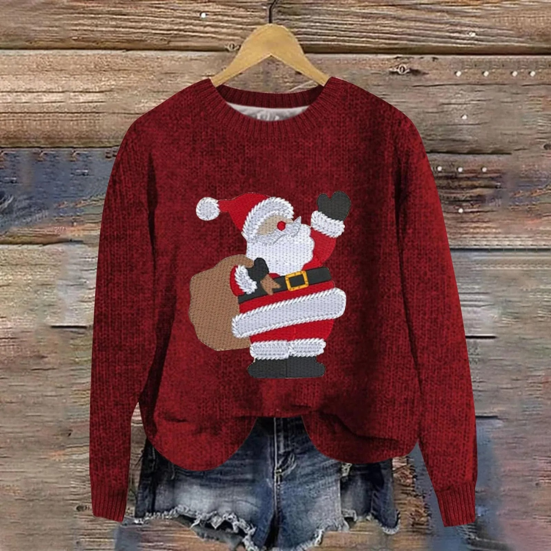 Detailed shot of ribbed hem and cuffs on womens holiday party knit sweater apparel