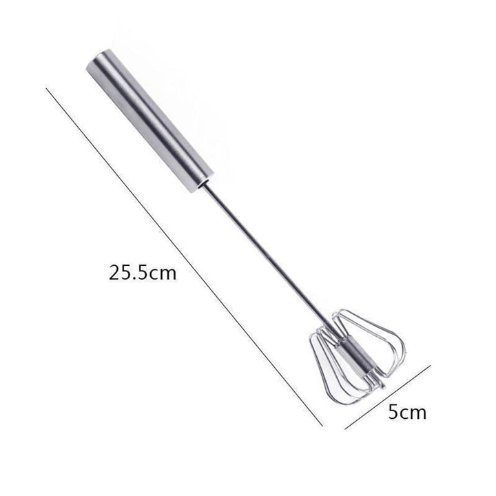 Stainless steel egg beater whisk angled for optimal mixing