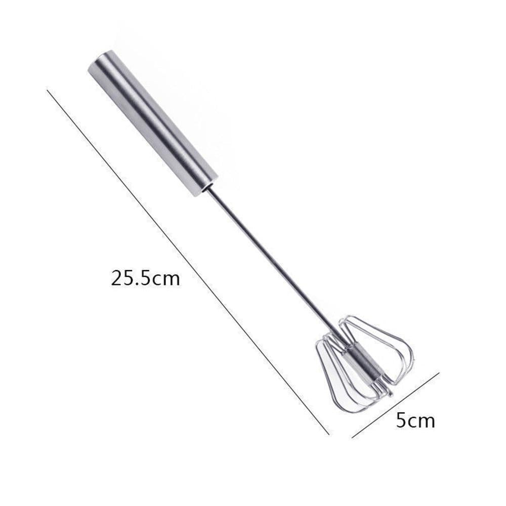 Stainless steel semi-automatic kitchen whisk dimensions showing length and width