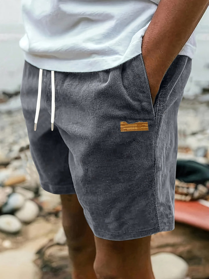 Men's dark gray casual drawstring shorts with pockets
