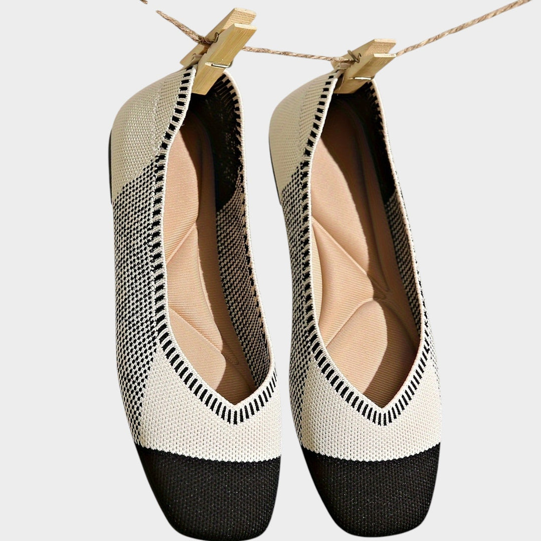Khaki casual woven flats with comfortable square toe for women