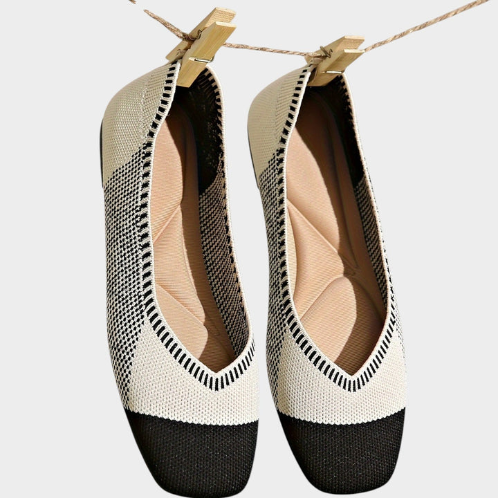 Khaki casual woven flats with comfortable square toe for women