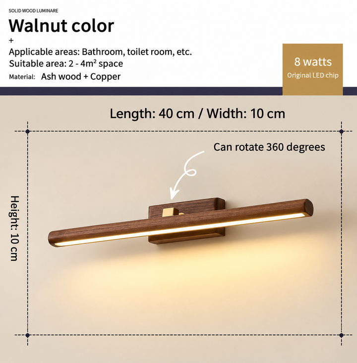 Modern wooden wall sconce glowing with warm interior lighting