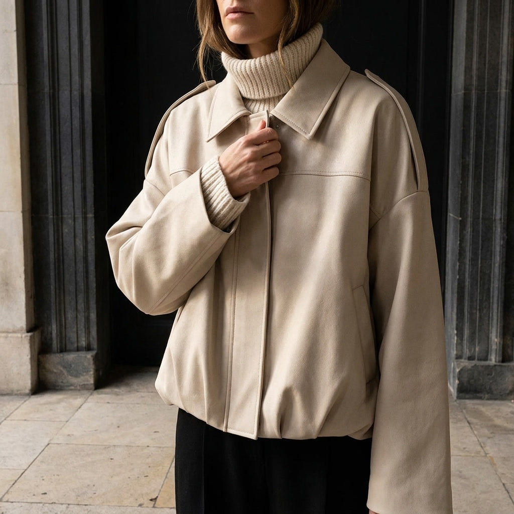 Pocket design feature on casual womens outerwear jacket