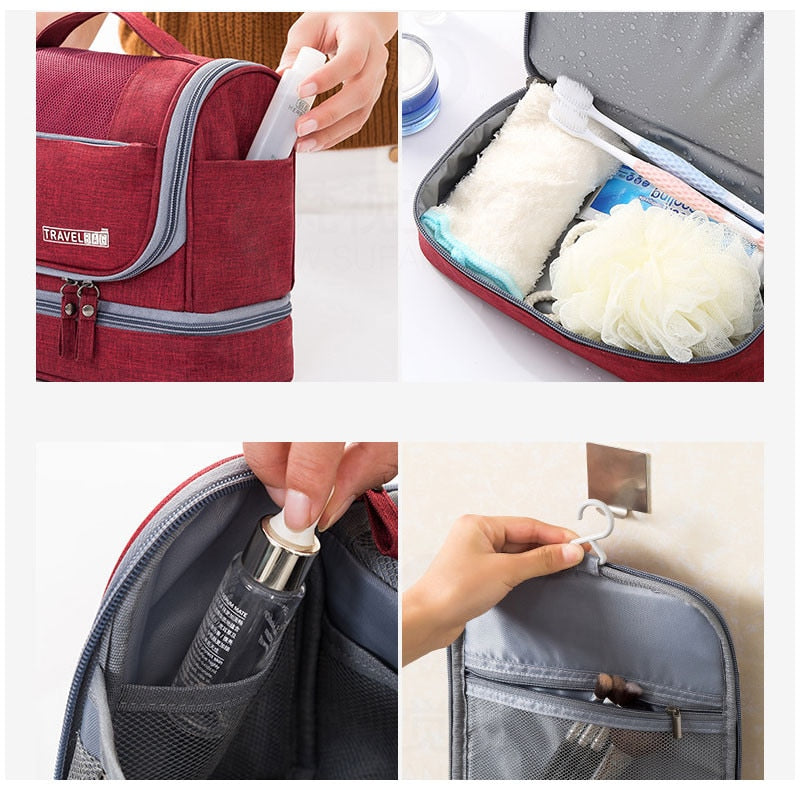 Two large capacity hanging toiletry bags displayed together in a special promotional bundle offer