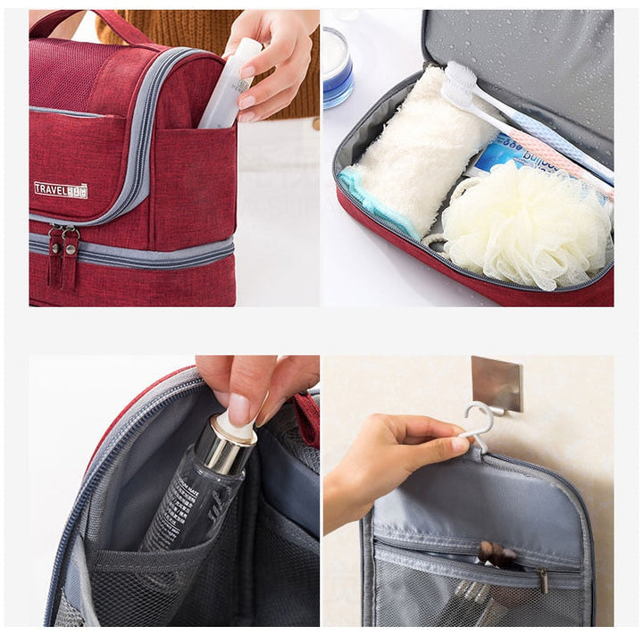 Two large capacity hanging toiletry bags displayed together in a special promotional bundle offer