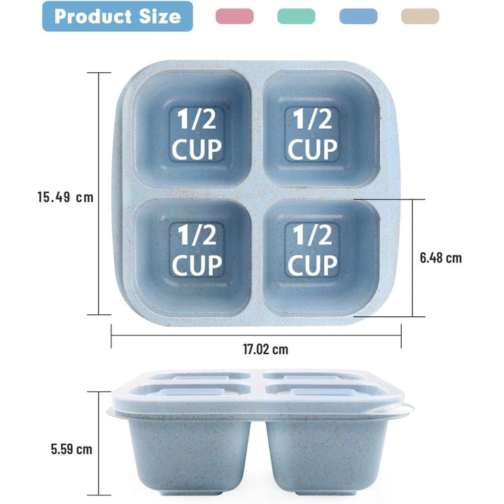 Top view of empty bento meal prep boxes highlighting the practical four-compartment layout.