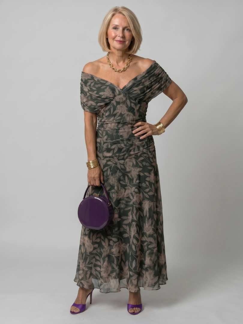 Boho style women midi dress in vibrant floral pattern for party wear