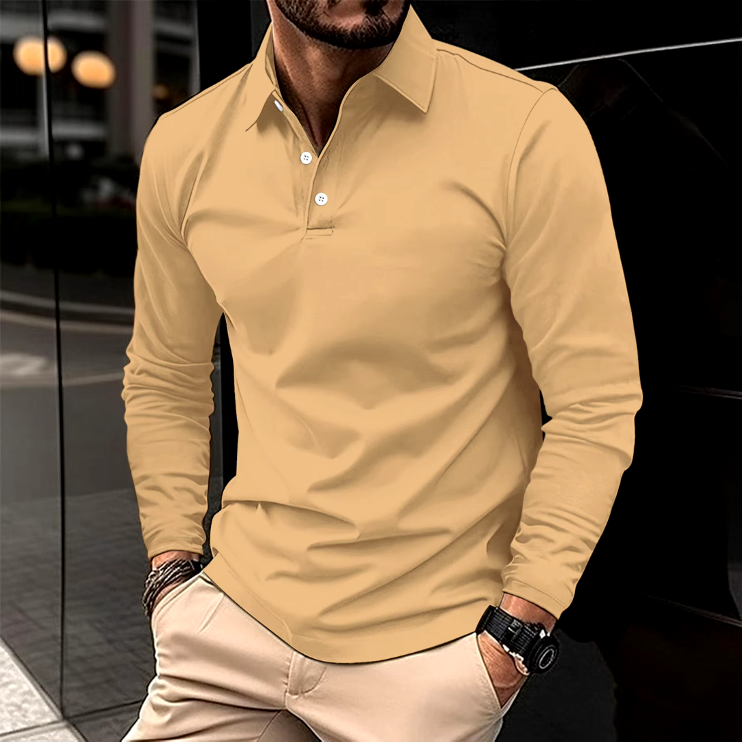 Detailed shot of the ribbed cuff and fabric texture on a men's polo