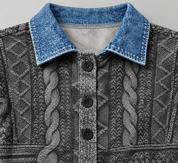 Textured oversized women sweatshirt with button collar in casual style