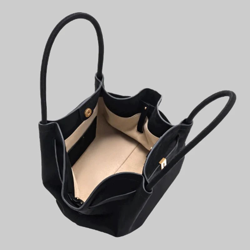 Women's elegant shoulder bag showcasing spacious interior and large capacity