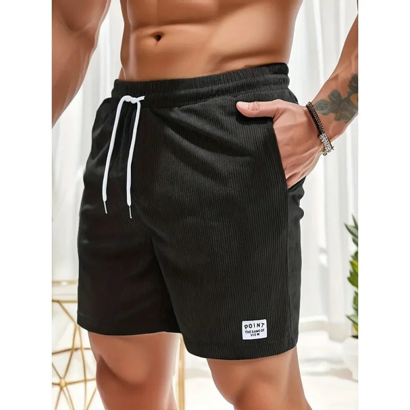 Men's casual summer drawstring shorts in black with side pockets