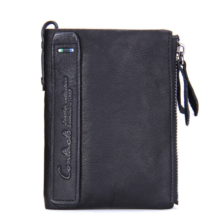 High-angle view of the trendy double zip compact wallet
