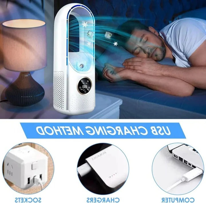 Compact silent fan showing airflow mechanism and sleek white housing design