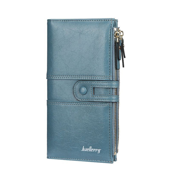 Blue women's classic double zip wallet with smooth finish
