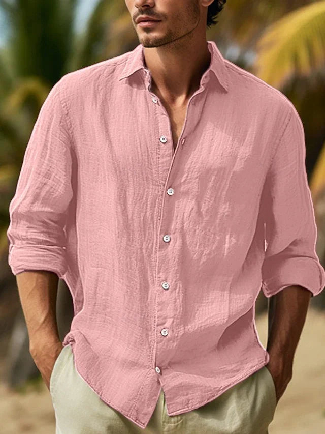 Back view of a relaxed fit mens button-down shirt for everyday wear