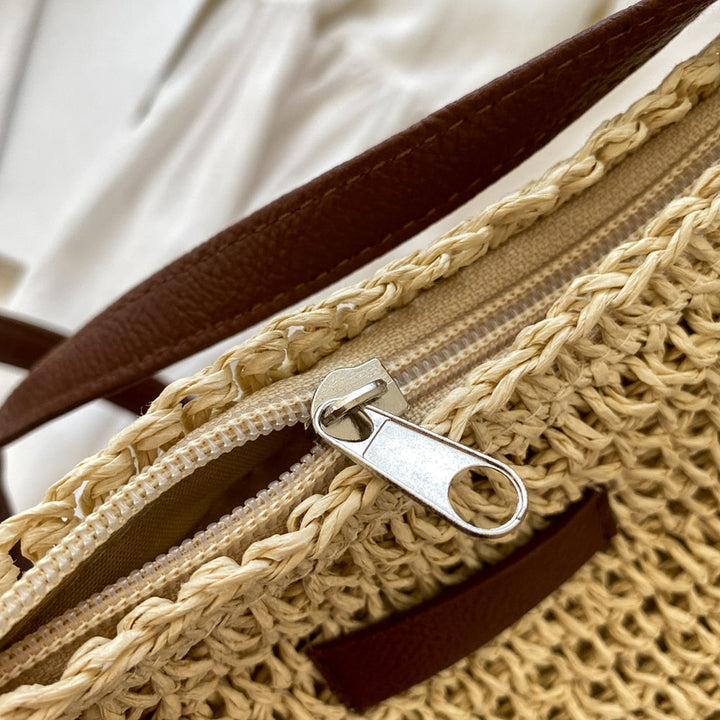Women woven crossbody shoulder bag in casual beige style