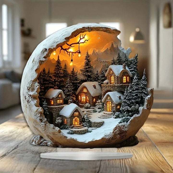 Festive winter village figurine for tabletop holiday decor and seasonal home display