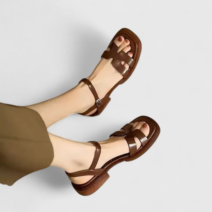 Women's H-bar flat sandals with ankle strap in casual summer footwear style