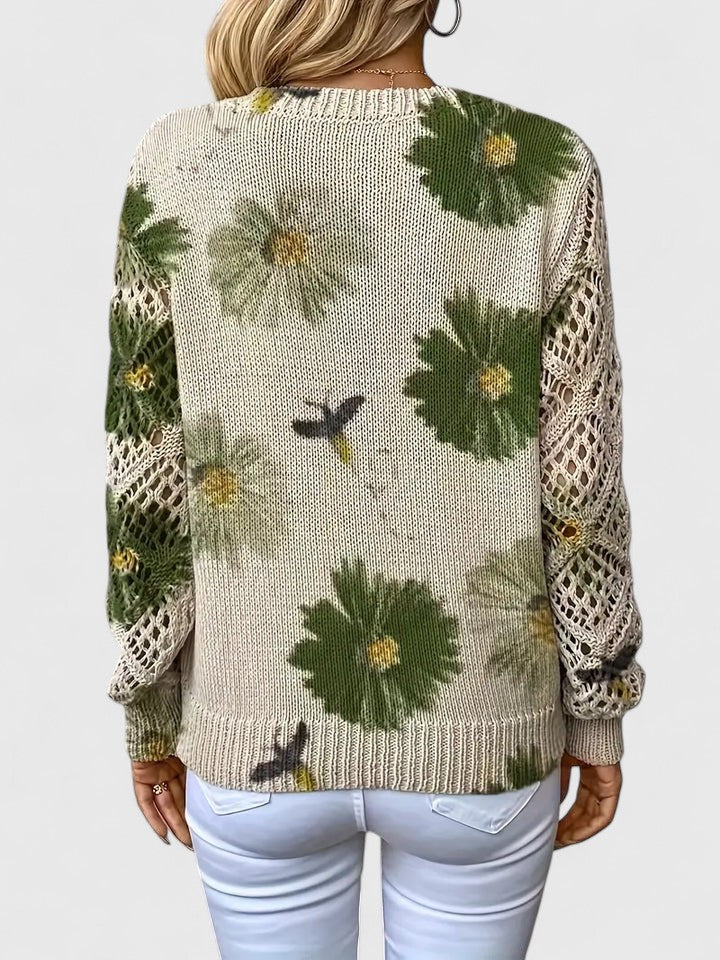 Maribelle | Women’s Floral Crochet Sleeve V Neck Sweater