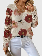 Maribelle | Women’s Floral Crochet Sleeve V Neck Sweater