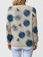 Maribelle | Women’s Floral Crochet Sleeve V Neck Sweater