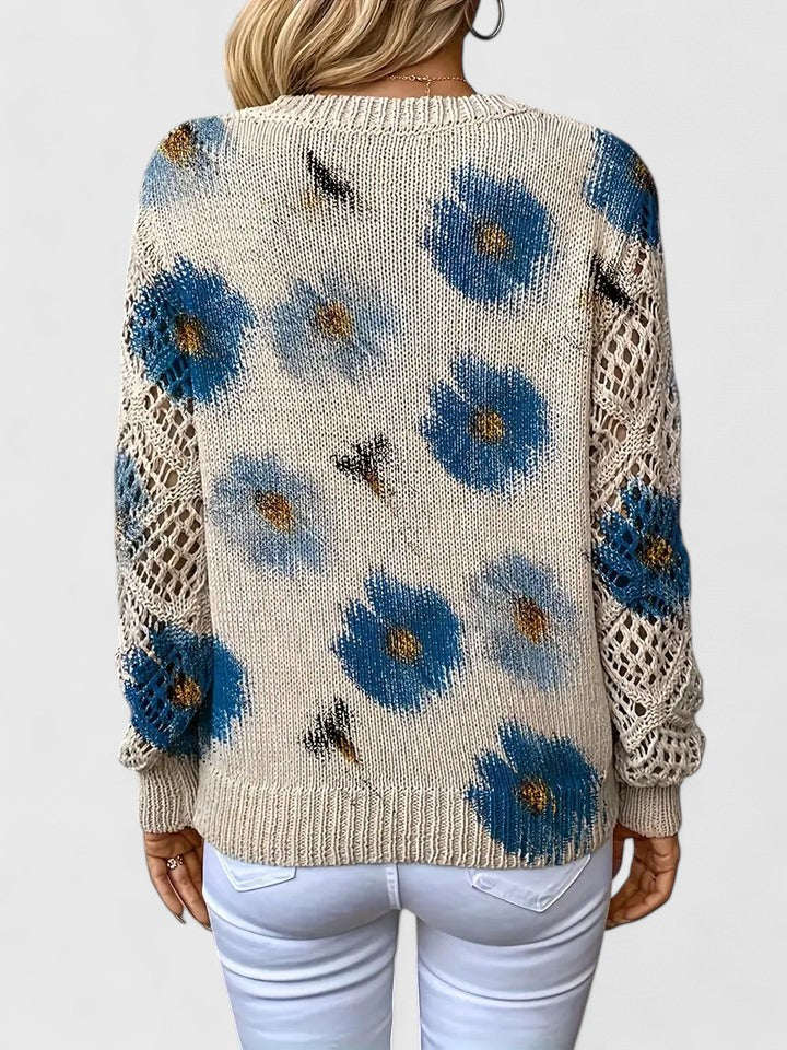 Maribelle | Women’s Floral Crochet Sleeve V Neck Sweater