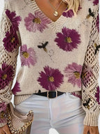 Maribelle | Women’s Floral Crochet Sleeve V Neck Sweater