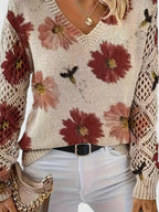 Maribelle | Women’s Floral Crochet Sleeve V Neck Sweater