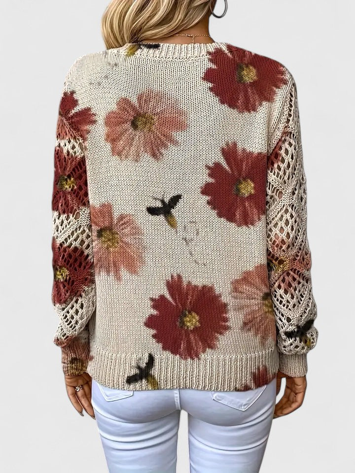 Maribelle | Women’s Floral Crochet Sleeve V Neck Sweater